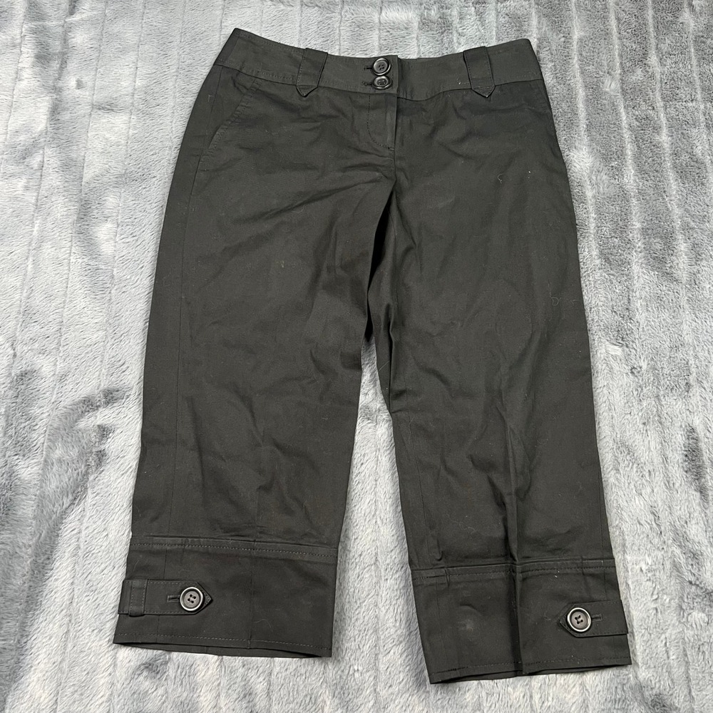 Ann Taylor LOFT Marisa Black Petite Cropped Pants Button Hem Size 0P 11740